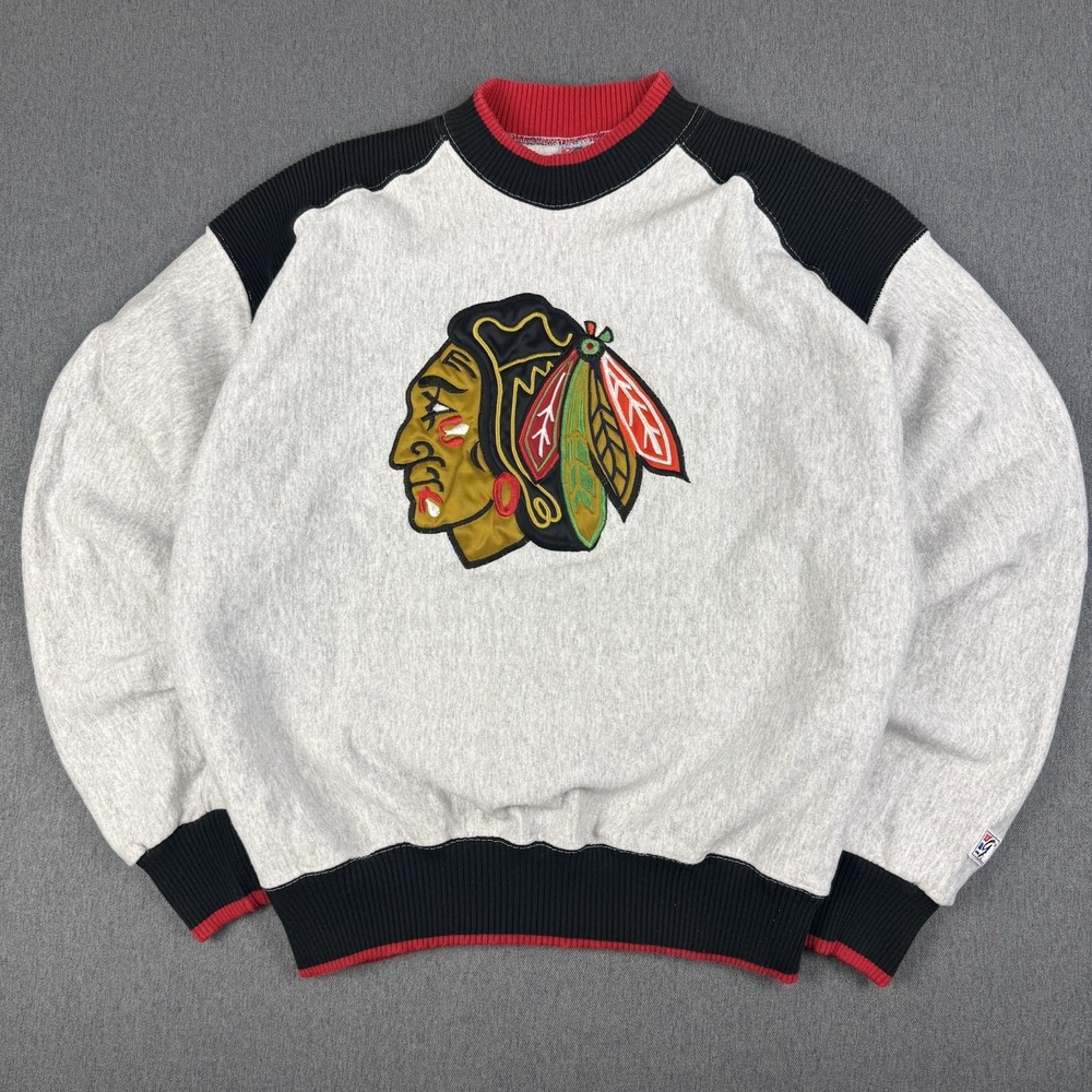 Vintage Chicago Blackhawks Sweatshirt XL Gray NHL 90s Made In USA Artex The Game
